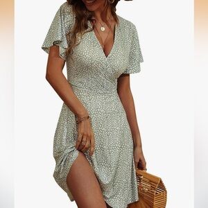 Floral Short Sleeve Wrap Midi Dress
